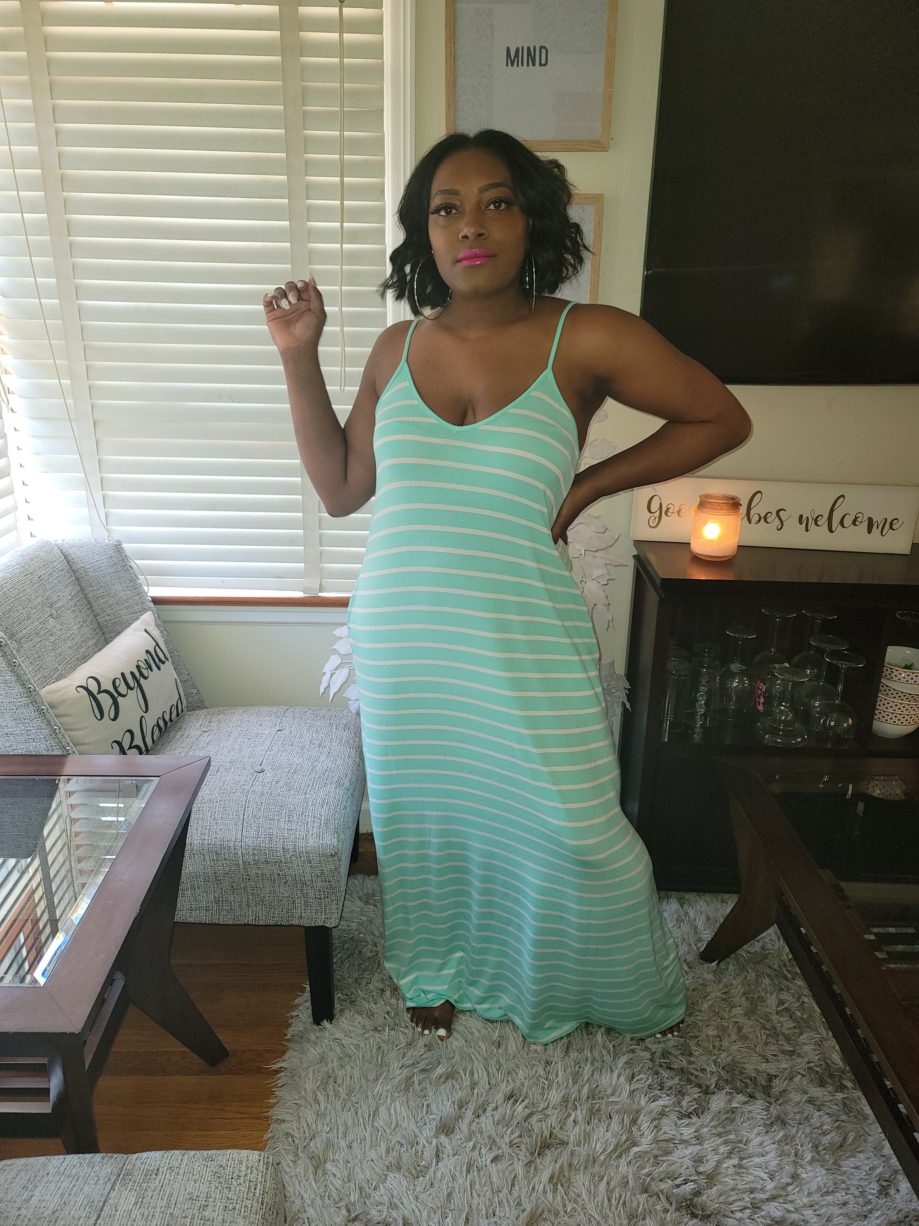 Easy Breezy Stripped Dress (mint and white)